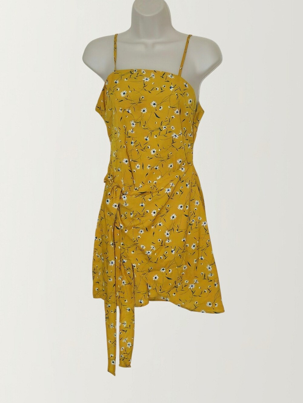 Women's Yellow Floral Wrap Summer Mini Dress Size S